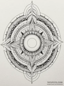 Mountain temple beneath eclipsed sun, ink ill... - эскиз тату (№1752538743_0, 15.07.2025 00:19) — Tatufoto.com