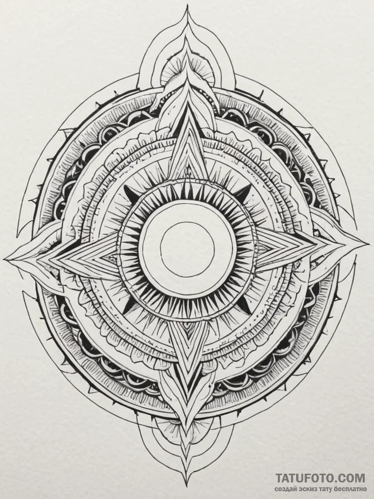 Mountain temple beneath eclipsed sun, ink ill... - эскиз тату (№1752538743_0, 15.07.2025 00:19) — Tatufoto.com