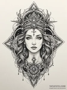 Locked relic crowned in stars, ink illustrati... - эскиз тату (№1752538915_0, 15.07.2025 00:21) — Tatufoto.com