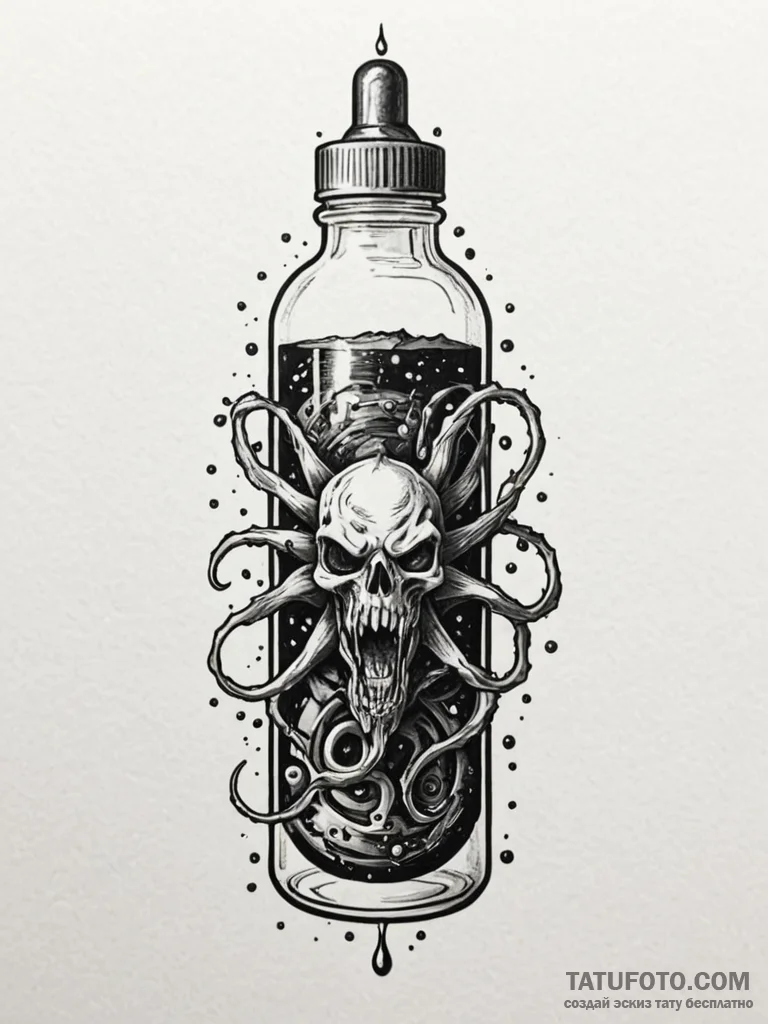 Vial containing the t-virus from resident evi... - эскиз тату (№1752539172_0, 15.07.2025 00:26) — Tatufoto.com