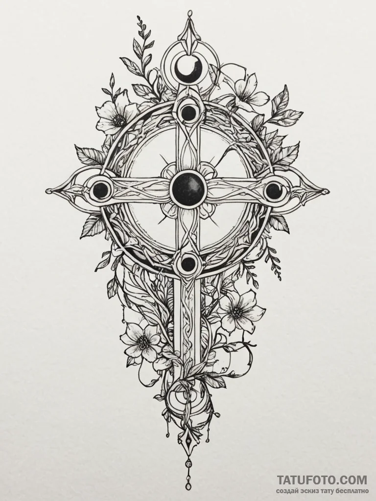 Eclipse vine sprouting bone flowers, tattoo l... - эскиз тату (№1752539429_0, 15.07.2025 00:30) — Tatufoto.com