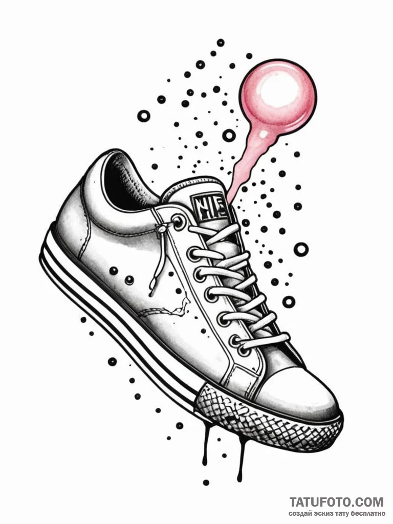 A whimsical bubble gum stuck to shoe, annoyin... - эскиз тату (№1752539684_0, 15.07.2025 00:34) — Tatufoto.com