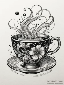 Galaxy swirling within a glass teacup, ink il... - эскиз тату (№1752539771_0, 15.07.2025 00:36) — Tatufoto.com
