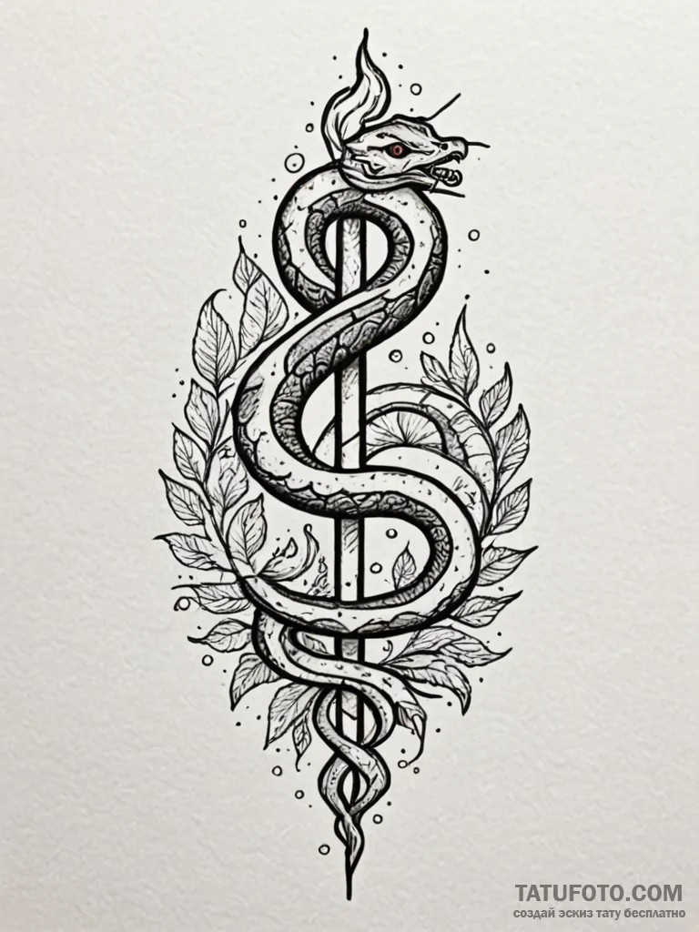 Burning serpent spiraling upwards, tattoo fla... - эскиз тату (№1752540026_0, 15.07.2025 00:40) — Tatufoto.com