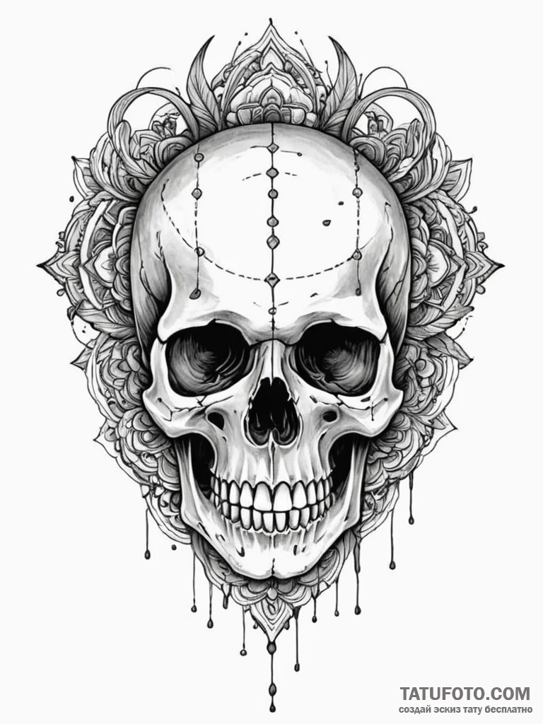 Skull with a data port in the temple, tattoo... - эскиз тату (№1752540281_0, 15.07.2025 00:44) — Tatufoto.com
