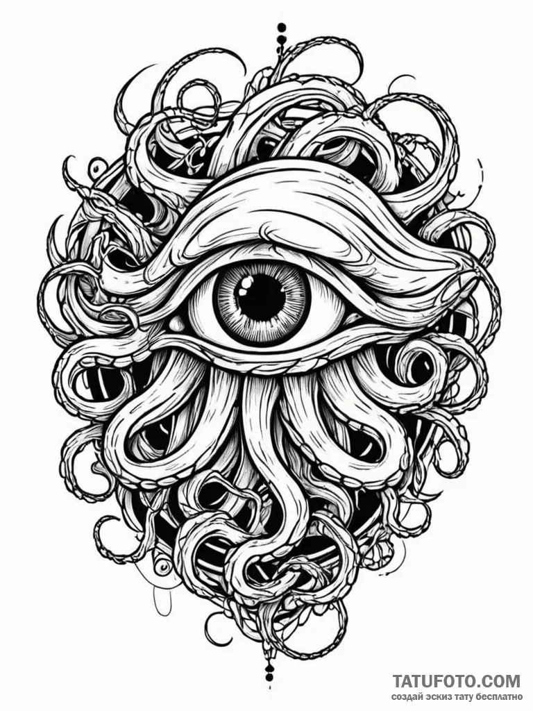 Broken smartphone screen displaying a kraken’… — эскиз тату (№1752540366_0, 15.07.2025 00:46) — Tatufoto.com