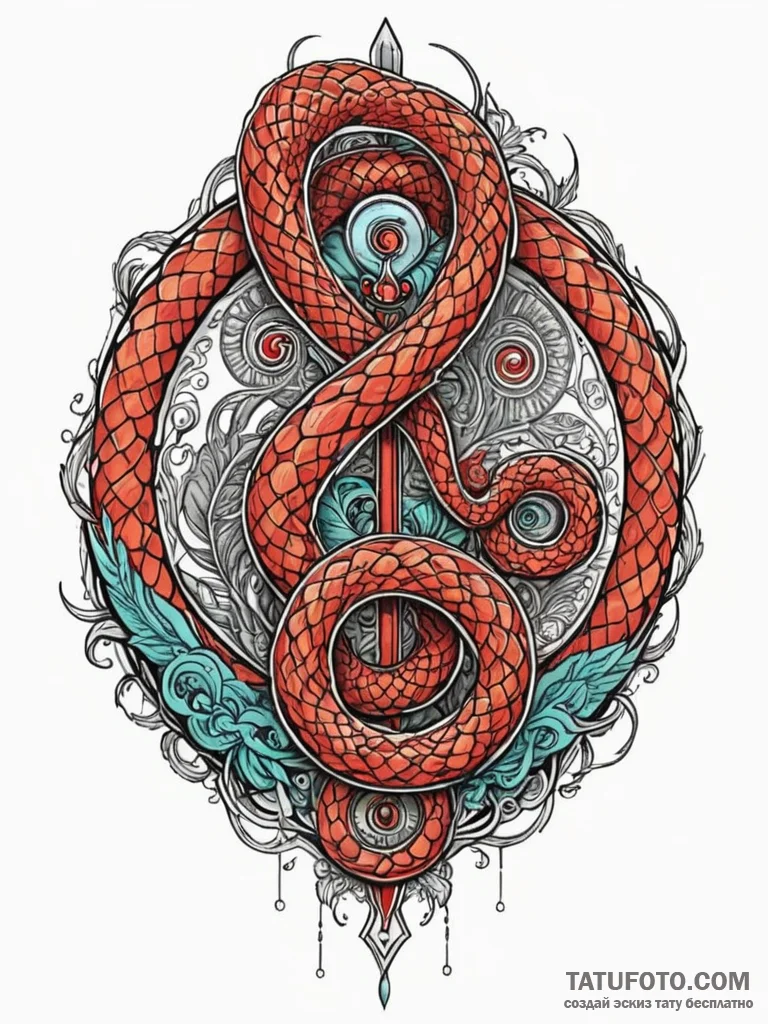 Crimson serpent coiled around blade, concept… — эскиз тату (№1752540453_0, 15.07.2025 00:47) — Tatufoto.com