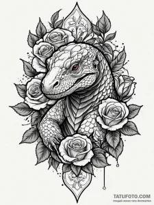 Komodo dragon with crystalline scales, tattoo... - эскиз тату (№1752541172_0, 15.07.2025 00:59) — Tatufoto.com