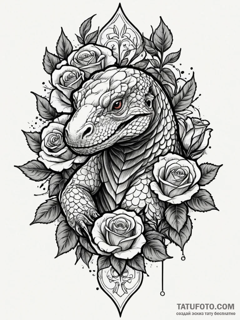 Komodo dragon with crystalline scales, tattoo… — эскиз тату (№1752541172_0, 15.07.2025 00:59) — Tatufoto.com