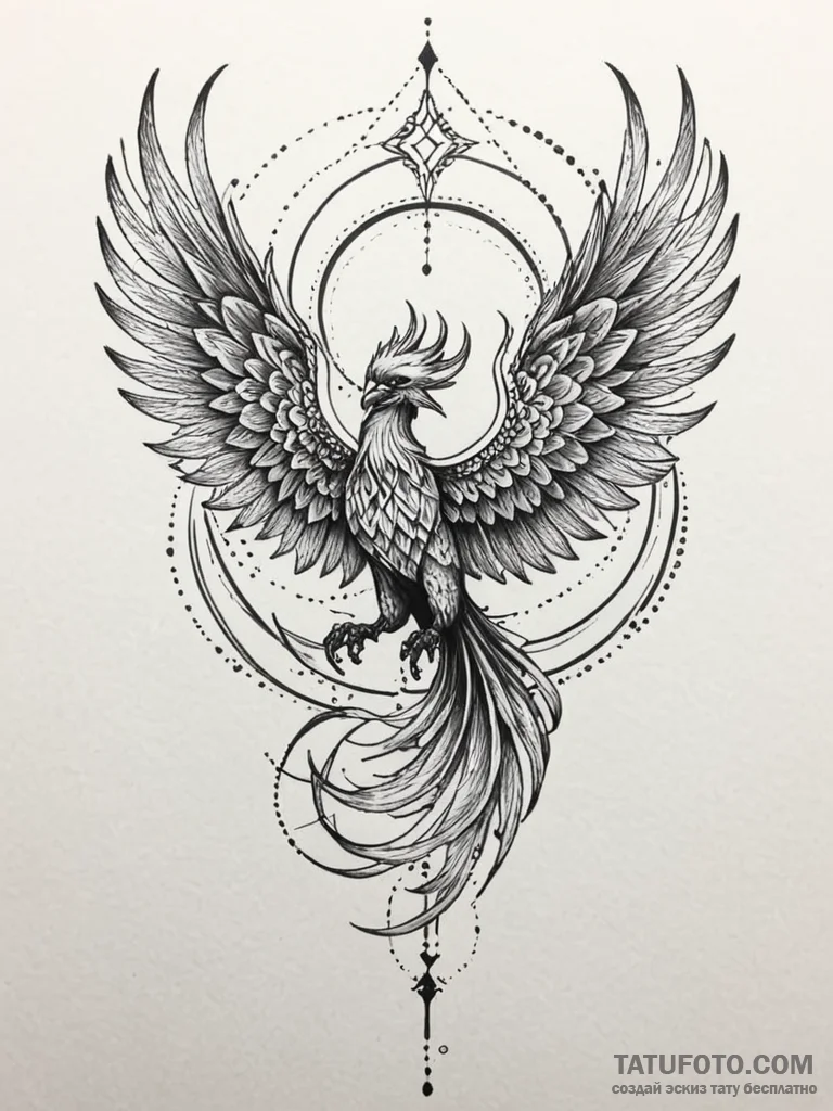 Ashen phoenix in flight, tattoo flash sheet d… — эскиз тату (№1752541259_0, 15.07.2025 01:00) — Tatufoto.com