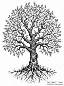 Gnarled tree with its branches forming a qr c... - эскиз тату (№1752541855_0, 15.07.2025 01:10) — Tatufoto.com