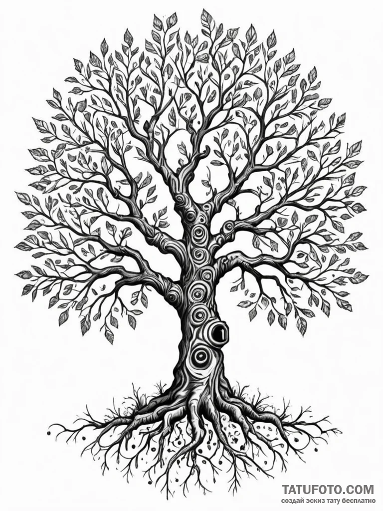Gnarled tree with its branches forming a qr c... - эскиз тату (№1752541855_0, 15.07.2025 01:10) — Tatufoto.com