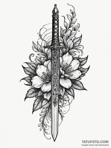 Dagger in crimson bloom, tattoo sketch design... - эскиз тату (№1752542195_0, 15.07.2025 01:16) — Tatufoto.com