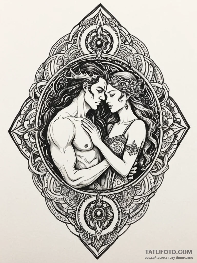 Hades and persephone's embrace, tattoo sketch... - эскиз тату (№1752542281_0, 15.07.2025 01:18) — Tatufoto.com