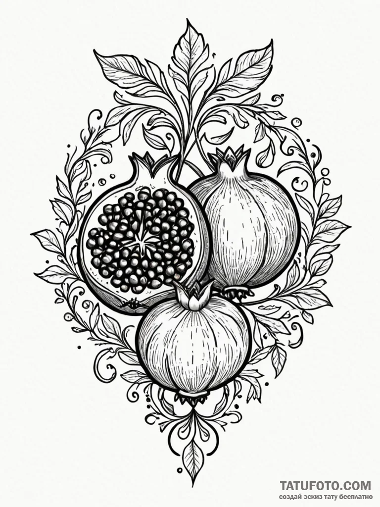 Pomegranate split open to reveal gemstones, t... - эскиз тату (№1752542621_0, 15.07.2025 01:23) — Tatufoto.com