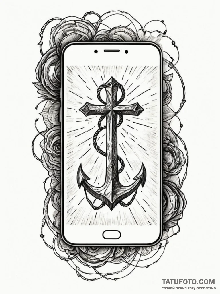 A detailed broken phone screen, cracked,, art... - эскиз тату (№1752542706_0, 15.07.2025 01:25) — Tatufoto.com