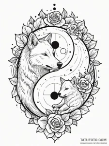 Yin-yang symbol made of a sleeping wolf and a... - эскиз тату (№1752542962_0, 15.07.2025 01:29) — Tatufoto.com