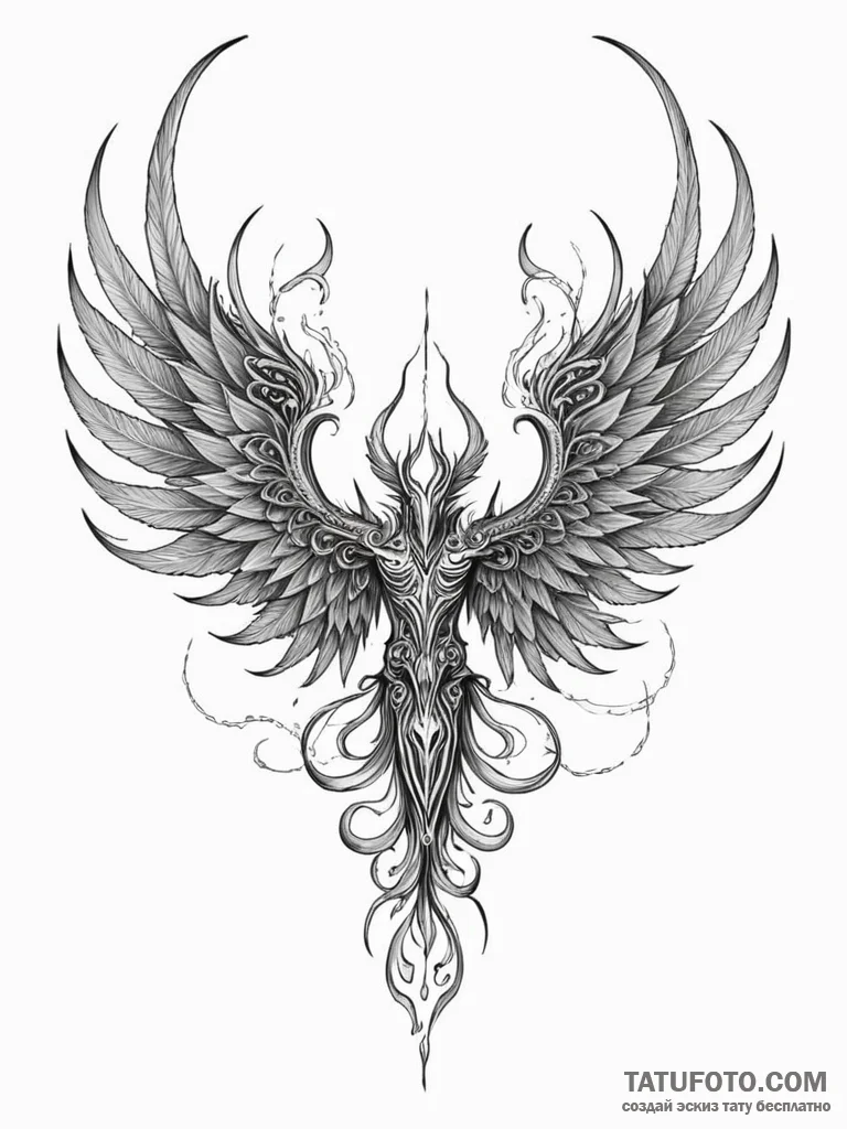Nephilim with wings of shadow and fire, tatto... - эскиз тату (№1752543301_0, 15.07.2025 01:35) — Tatufoto.com