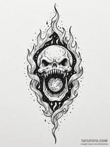 Hollow relic devouring celestial flame, tatto... - эскиз тату (№1752543386_0, 15.07.2025 01:36) — Tatufoto.com
