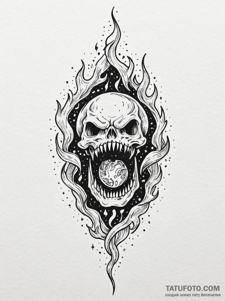 Hollow relic devouring celestial flame, tatto... - эскиз тату (№1752543386_0, 15.07.2025 01:36) — Tatufoto.com