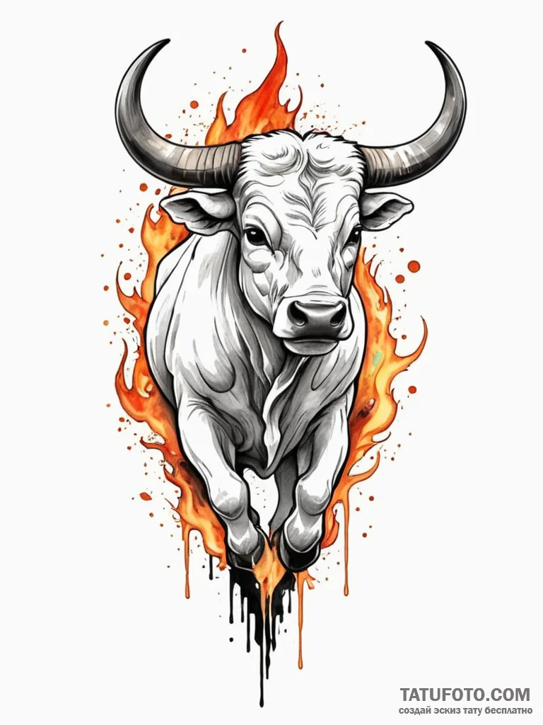 Minotaur blade beneath burning sky, tattoo li... - эскиз тату (№1752543640_0, 15.07.2025 01:40) — Tatufoto.com