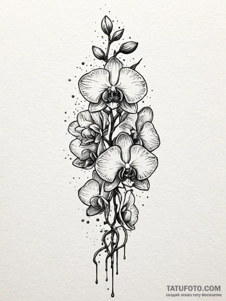 Orchid vine growing through bone, concept art... - эскиз тату (№1752544068_0, 15.07.2025 01:47) — Tatufoto.com