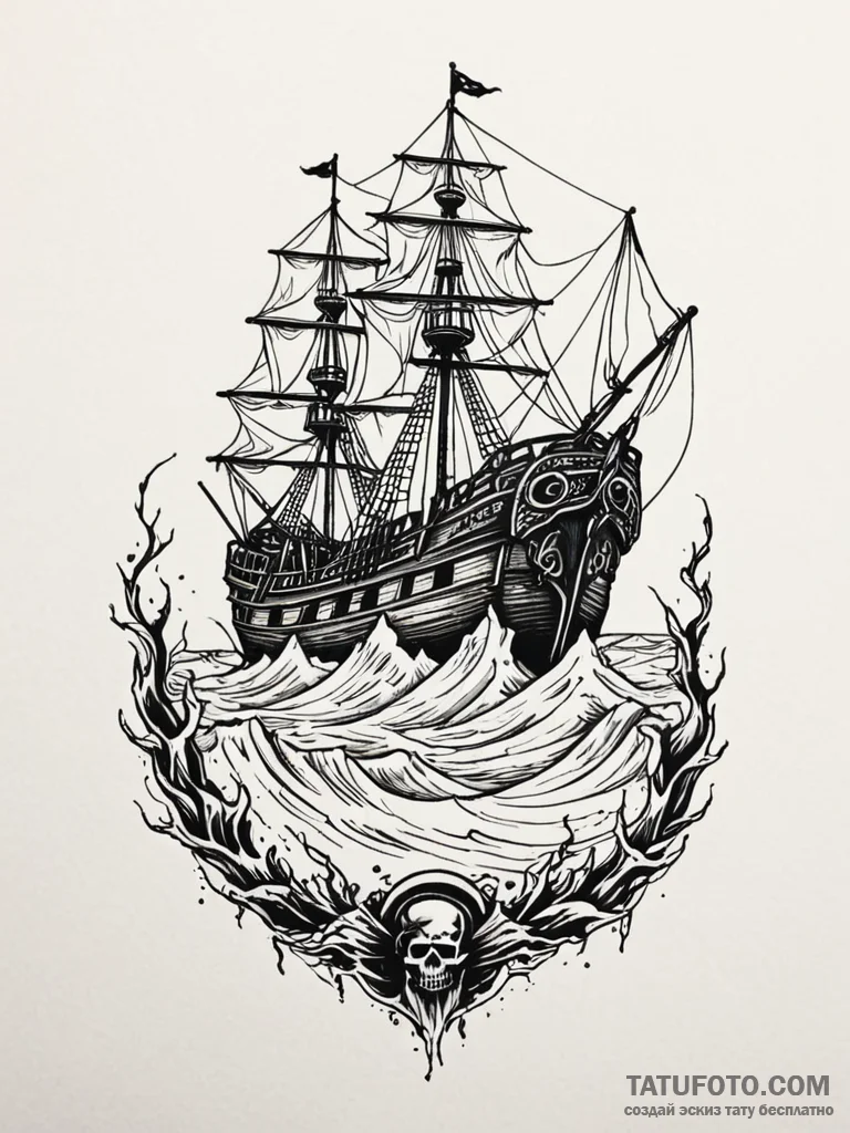 Pirate shipwreck beneath frozen sea, tattoo f... - эскиз тату (№1752544154_0, 15.07.2025 01:49) — Tatufoto.com