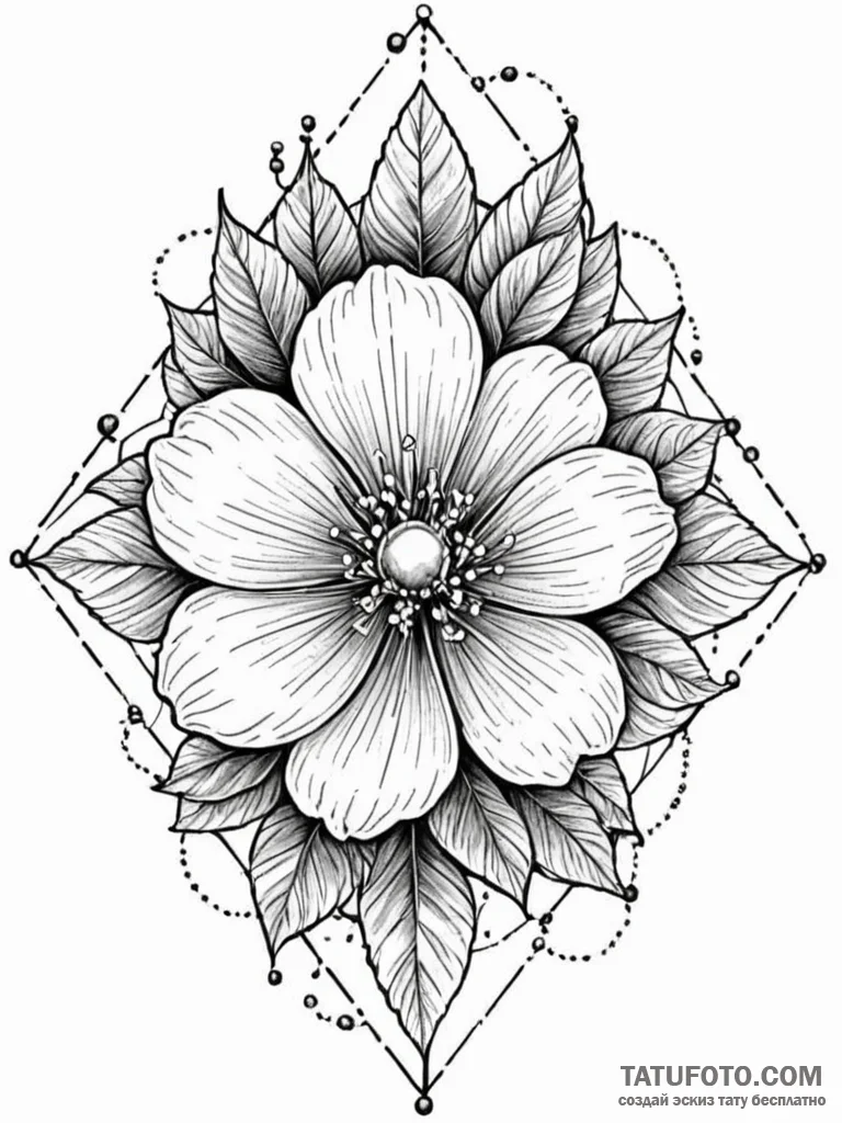 Sapphire flower blooming through frost, ink i… — эскиз тату (№1752544924_0, 15.07.2025 02:02) — Tatufoto.com
