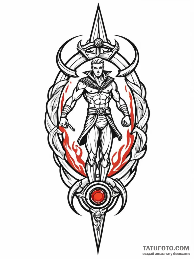 Animated blade battling spectral foe, tattoo... - эскиз тату (№1752545093_0, 15.07.2025 02:04) — Tatufoto.com