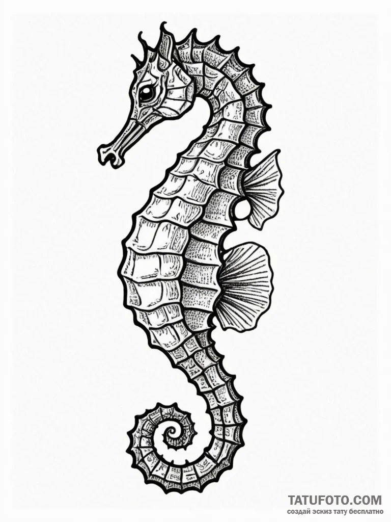 Seahorse, artistic tattoo sketch, stylized in... - эскиз тату (№1752545263_0, 15.07.2025 02:07) — Tatufoto.com