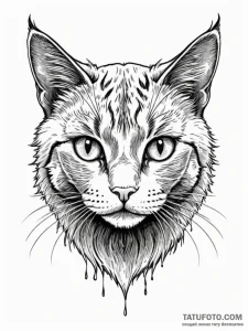 Cat eyes glowing in shadows, tattoo flash she... - эскиз тату (№1752545349_0, 15.07.2025 02:09) — Tatufoto.com