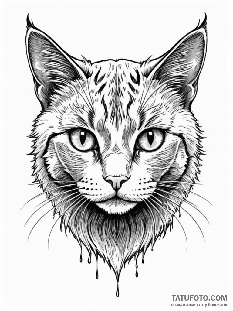 Cat eyes glowing in shadows, tattoo flash she... - эскиз тату (№1752545349_0, 15.07.2025 02:09) — Tatufoto.com