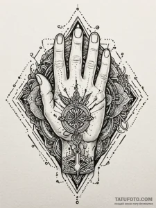 Etched key held by bone hand, tattoo flash sh... - эскиз тату (№1752545520_0, 15.07.2025 02:12) — Tatufoto.com