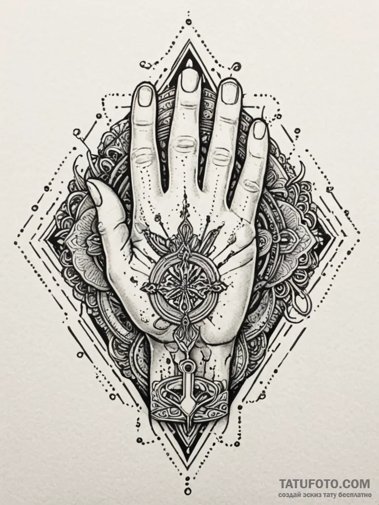 Etched key held by bone hand, tattoo flash sh... - эскиз тату (№1752545520_0, 15.07.2025 02:12) — Tatufoto.com