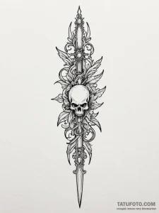 Opal dagger gripped by skeletal hand, tattoo... - эскиз тату (№1752545606_0, 15.07.2025 02:13) — Tatufoto.com