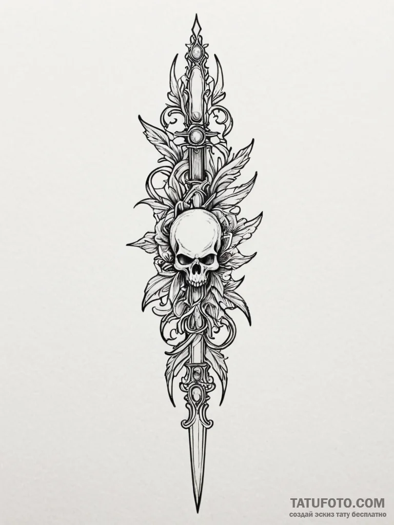 Opal dagger gripped by skeletal hand, tattoo... - эскиз тату (№1752545606_0, 15.07.2025 02:13) — Tatufoto.com