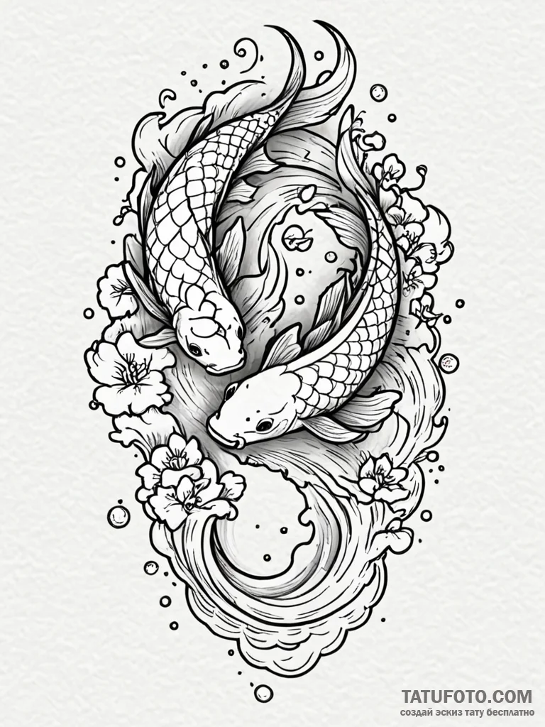 Koi fish swimming in starry void, tattoo draw… — эскиз тату (№1752545691_0, 15.07.2025 02:14) — Tatufoto.com