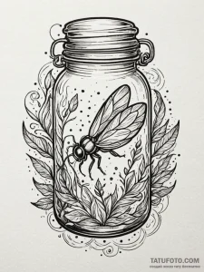 Firefly jar illuminating a hidden message, co... - эскиз тату (№1752545776_0, 15.07.2025 02:16) — Tatufoto.com