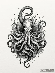Kraken shadow beneath burning sky, ink illust... - эскиз тату (№1752546117_0, 15.07.2025 02:21) — Tatufoto.com