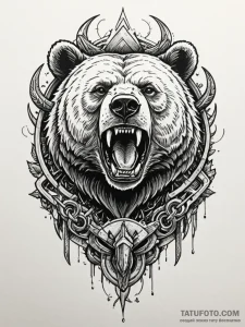 A powerful bear trap with jaws open, wilderne... - эскиз тату (№1752546374_0, 15.07.2025 02:26) — Tatufoto.com