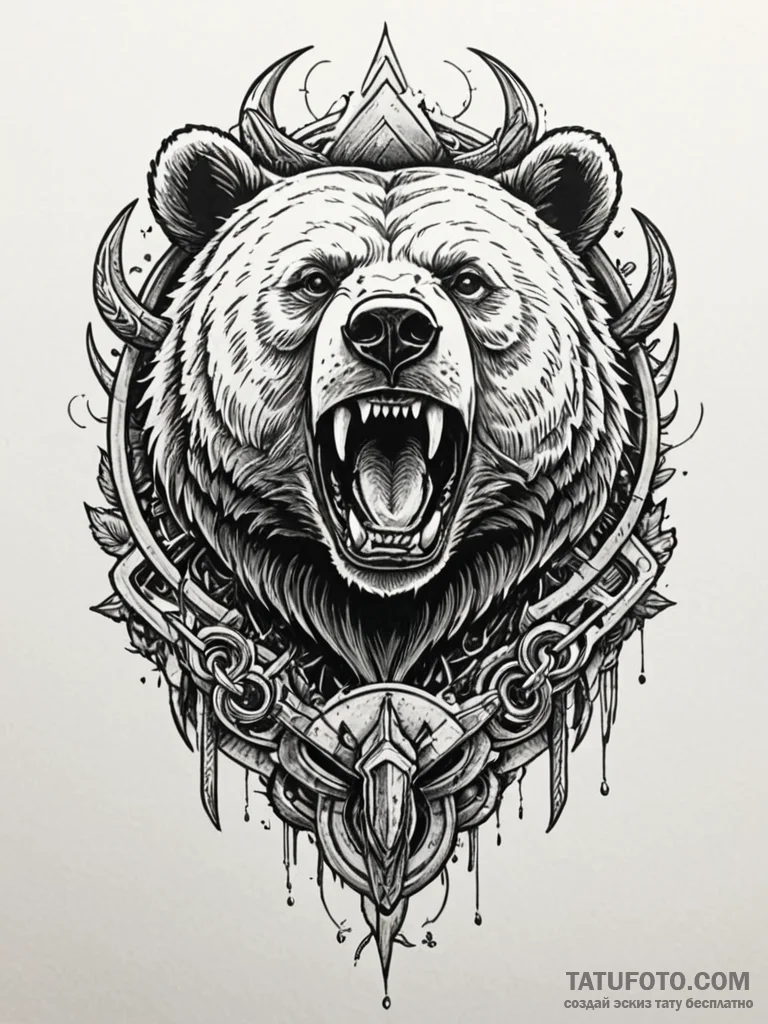A powerful bear trap with jaws open, wilderne... - эскиз тату (№1752546374_0, 15.07.2025 02:26) — Tatufoto.com