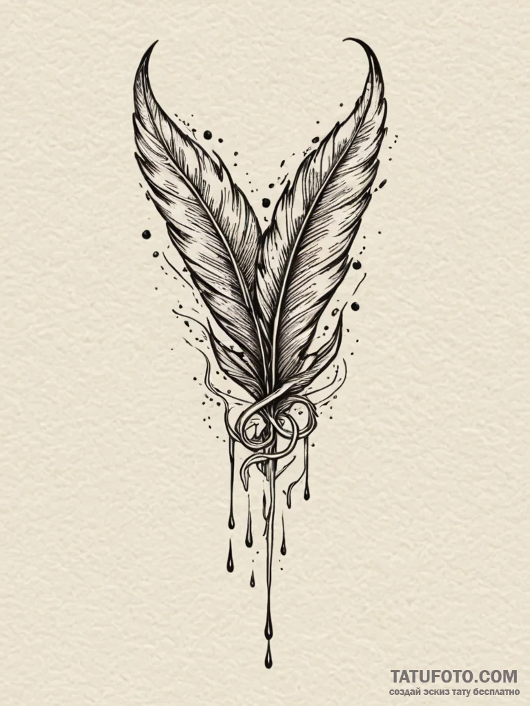 Quill dripping spectral ink, ink illustration... - эскиз тату (№1752546798_0, 15.07.2025 02:33) — Tatufoto.com