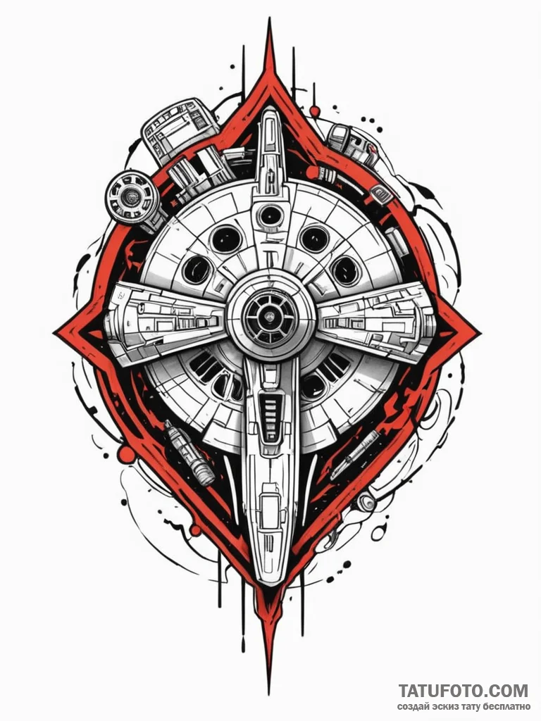 The millennium falcon, tattoo drawing outline... - эскиз тату (№1752546968_0, 15.07.2025 02:36) — Tatufoto.com