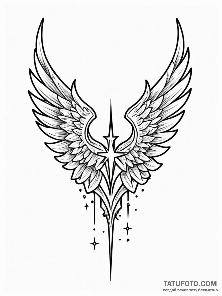 Iron wings tearing through stars, tattoo sket… — эскиз тату (№1752547478_0, 15.07.2025 02:44) — Tatufoto.com