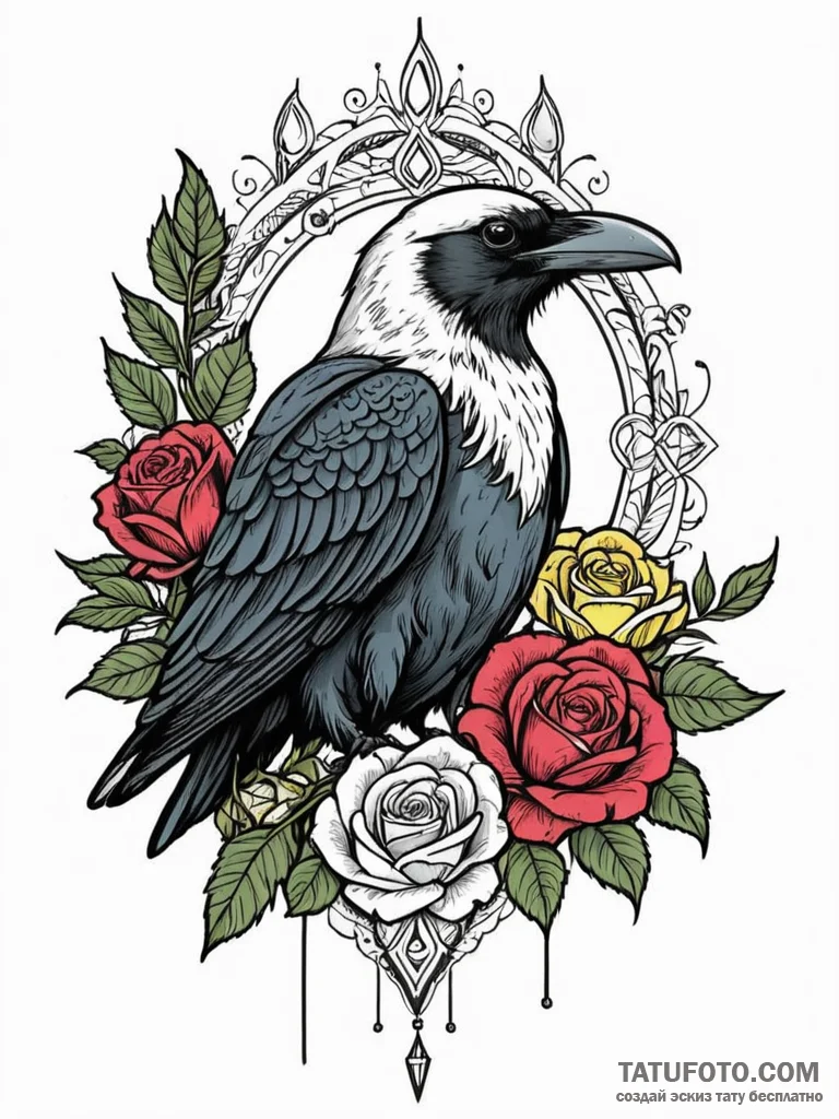 Arctic raven with ice-tipped feathers, ink il... - эскиз тату (№1752547819_0, 15.07.2025 02:50) — Tatufoto.com