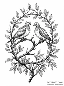 Turtle dove pair, perched on a branch togethe... - эскиз тату (№1752548072_0, 15.07.2025 02:54) — Tatufoto.com