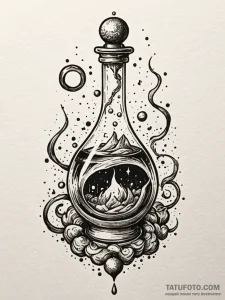 Potion vial swirling with light, ink illustra... - эскиз тату (№1752548158_0, 15.07.2025 02:55) — Tatufoto.com