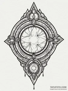 Opal medallion glowing faintly, tattoo line a... - эскиз тату (№1752548242_0, 15.07.2025 02:57) — Tatufoto.com