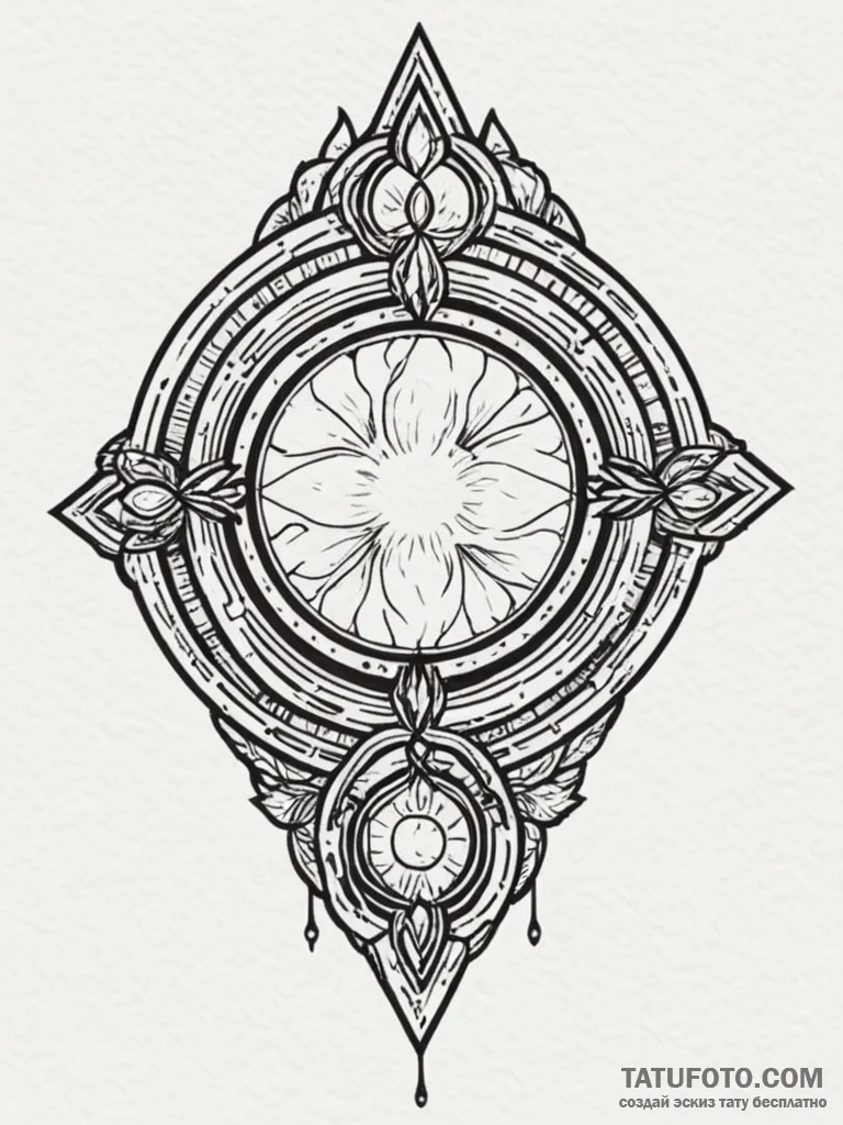 Opal medallion glowing faintly, tattoo line a... - эскиз тату (№1752548242_0, 15.07.2025 02:57) — Tatufoto.com