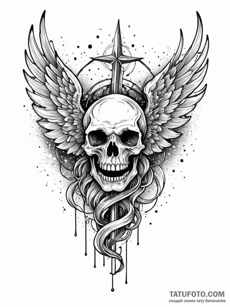 Glacial wings devouring starlight, ink illust... - эскиз тату (№1752548584_0, 15.07.2025 03:03) — Tatufoto.com